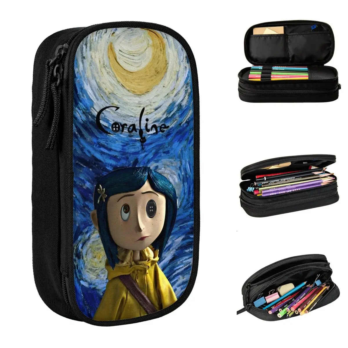 Cartoon Coralines Movie Pencil Cases Gothic Halloween Pencilcases Pen Holder Large Storage Bag School Supplies Gifts Stationery