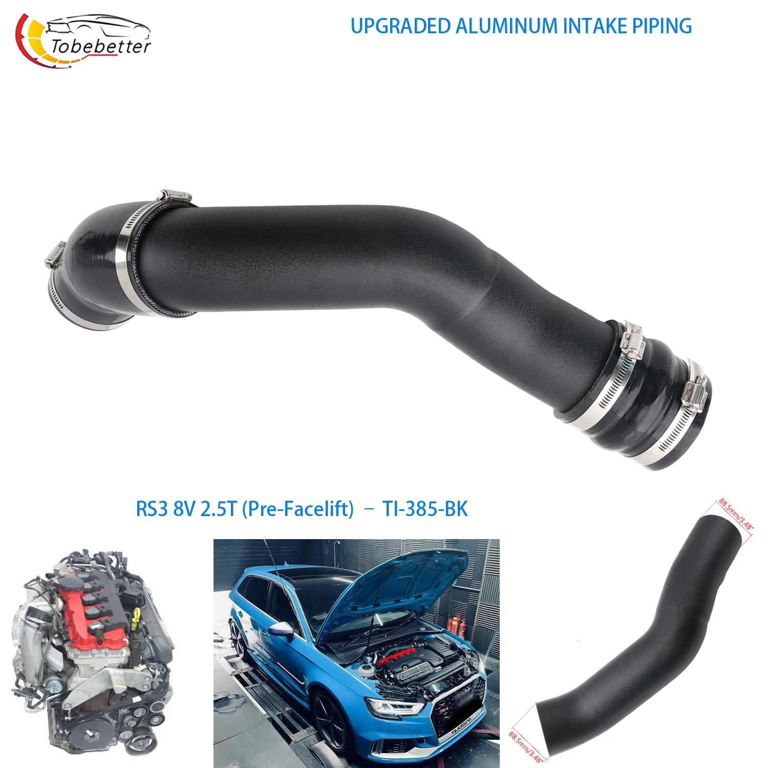 Performance Aluminium Intake Pipe Kit for Audi RS3 8V 2.5TFSI 367HP TI-385-BK CZGB pre-facelift