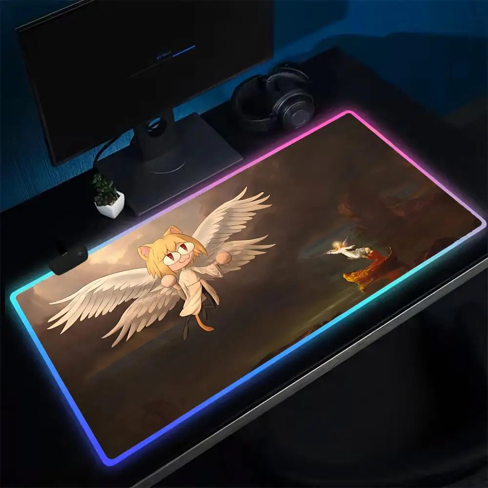 Neco-Arc Mouse Pad Anime Gaming Mouse Pad LED Table Pads Backlit Rubber Desktop XXL Mousepad RGB Desk Mats