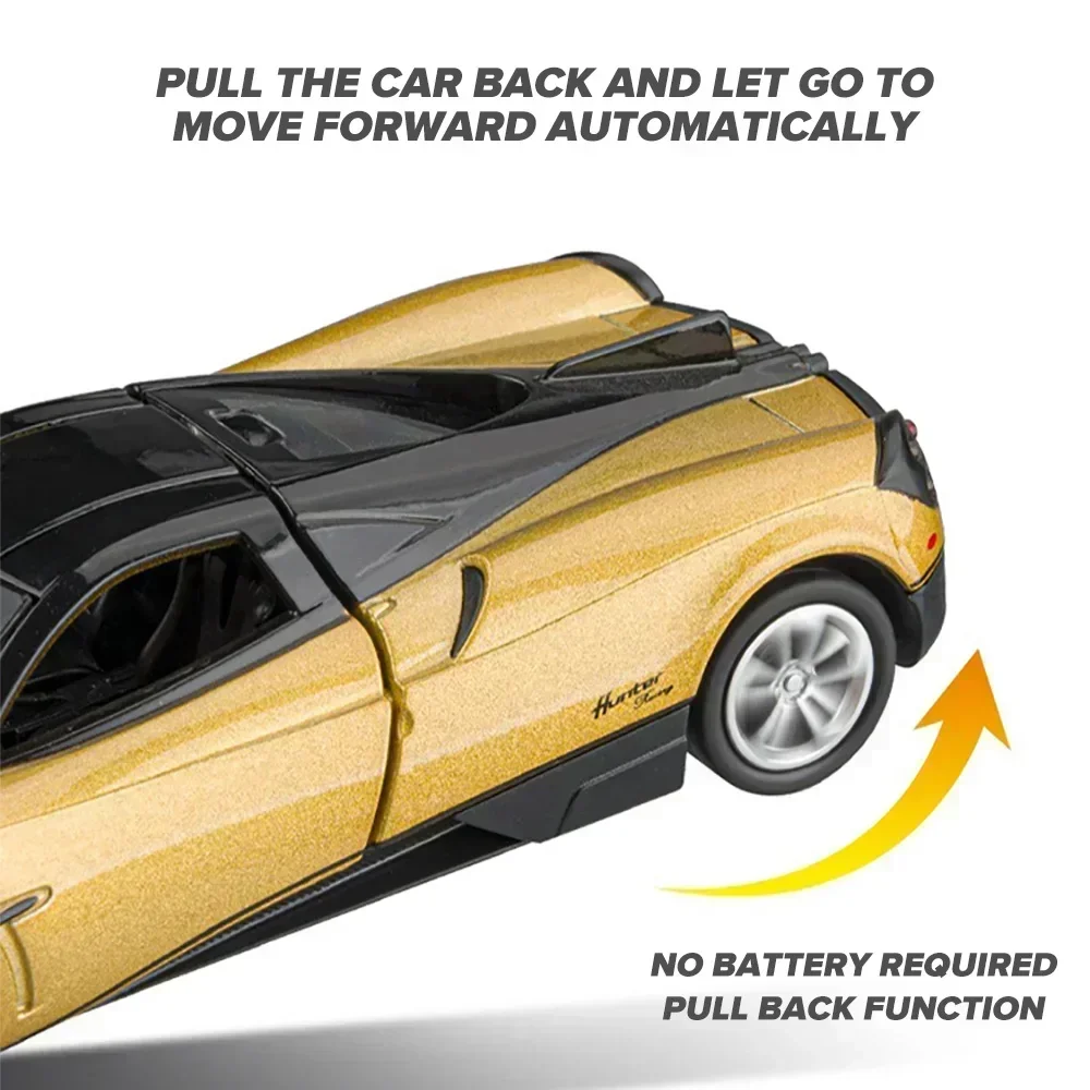 1:36 Pagani Huayra Dinastia Supercar Legering Diecast Model Auto Geluid en Licht Trek kinderen Speelgoed Collectibles verjaardagscadeau