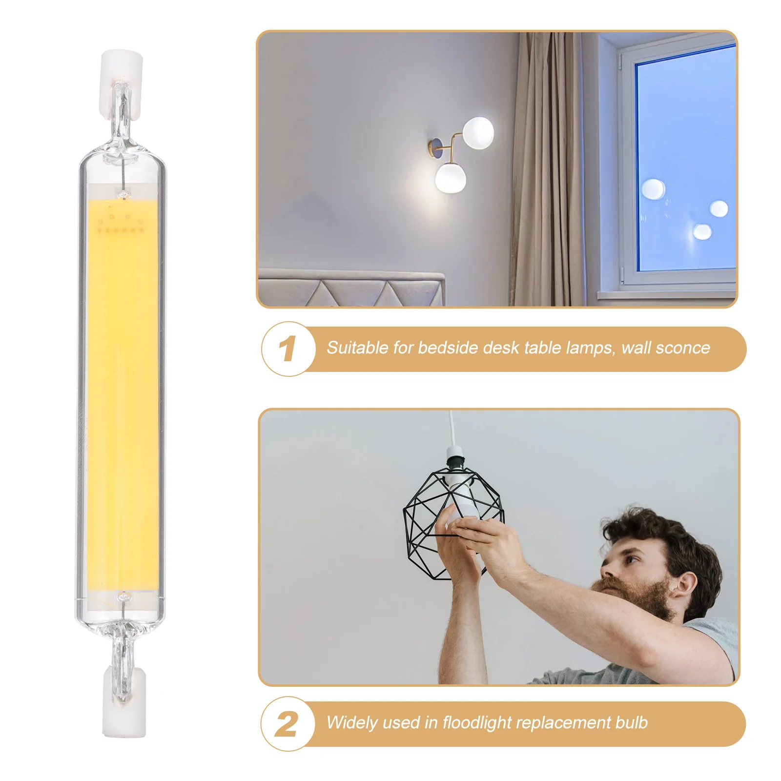 

1Pcs LED Floodlight Double Ended 118mm Replace Halogen Lamp Strong Brightness No Flicker Home Use Replacing Halogen Bulb