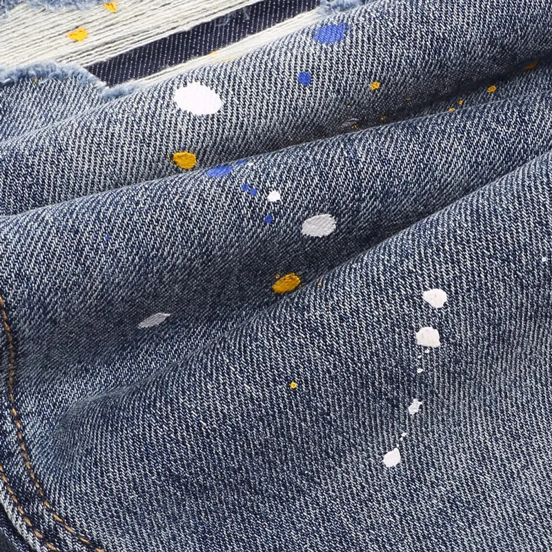 Newly Designer Fashion Men Jeans Retro Washed Blue Elastic Slim Fit Ripped Jeans Men Painted Designer Hip Hop Denim Pants Hombre