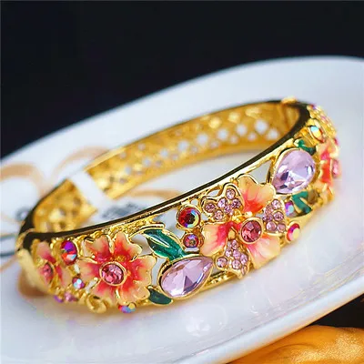 

New style Cloisonne inlaid with Diamond Fashion Large Circle oval opening hollow jewelry quality old Beijing brand Bracelet