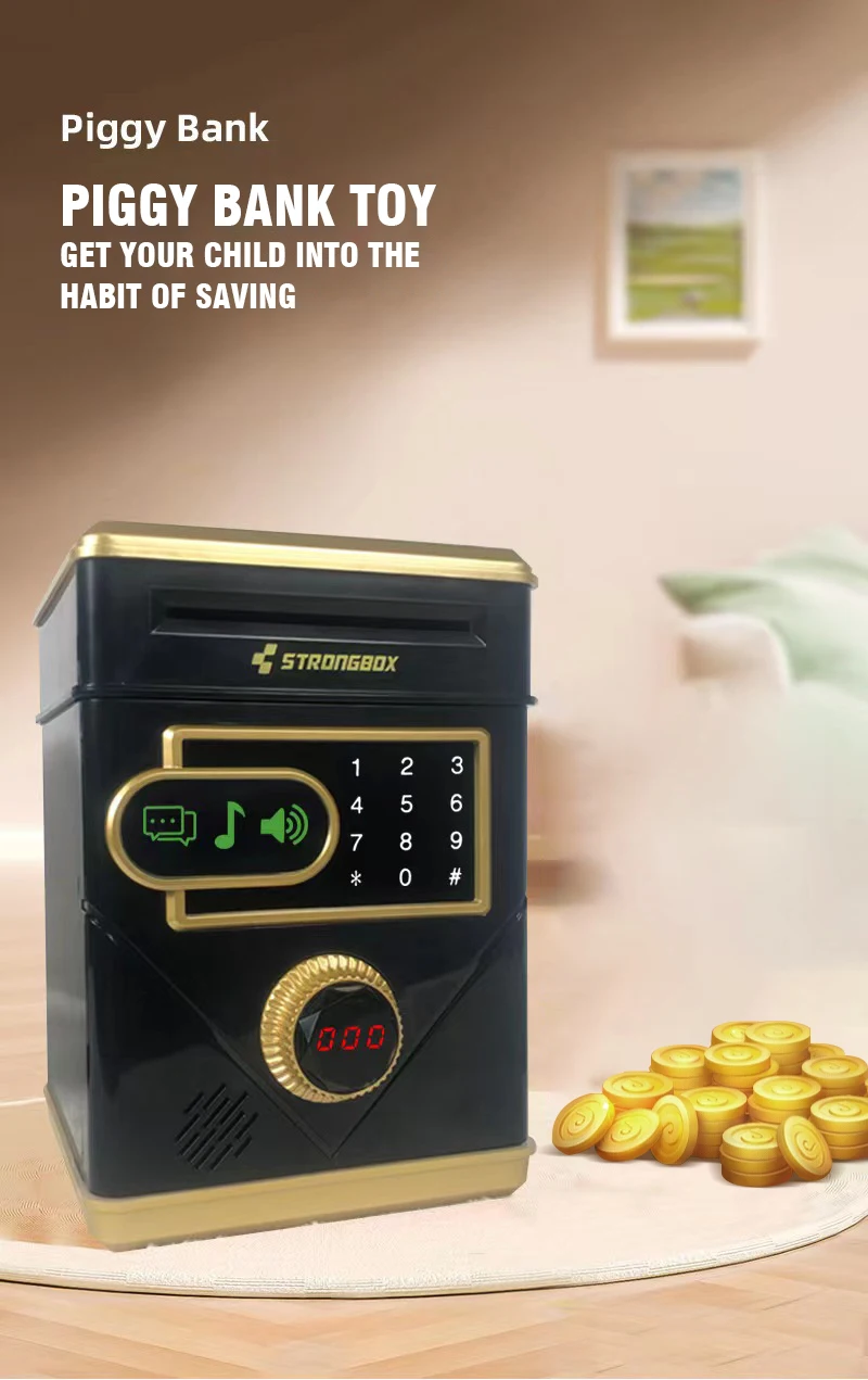 Electronic Piggy Bank Touch Screen Safety Password ATM Counting Cash Coin Money Saving Box with Music Deposit Box Toy Kid Gift