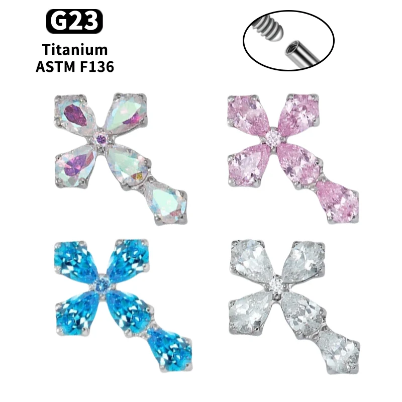 

G23 Titanium internal Thread Hip Hop Cross Earrings Inlaid Zirconia Ear Lobe Ear Bone Studs Punk Gothic Cartilage Stud Earrings
