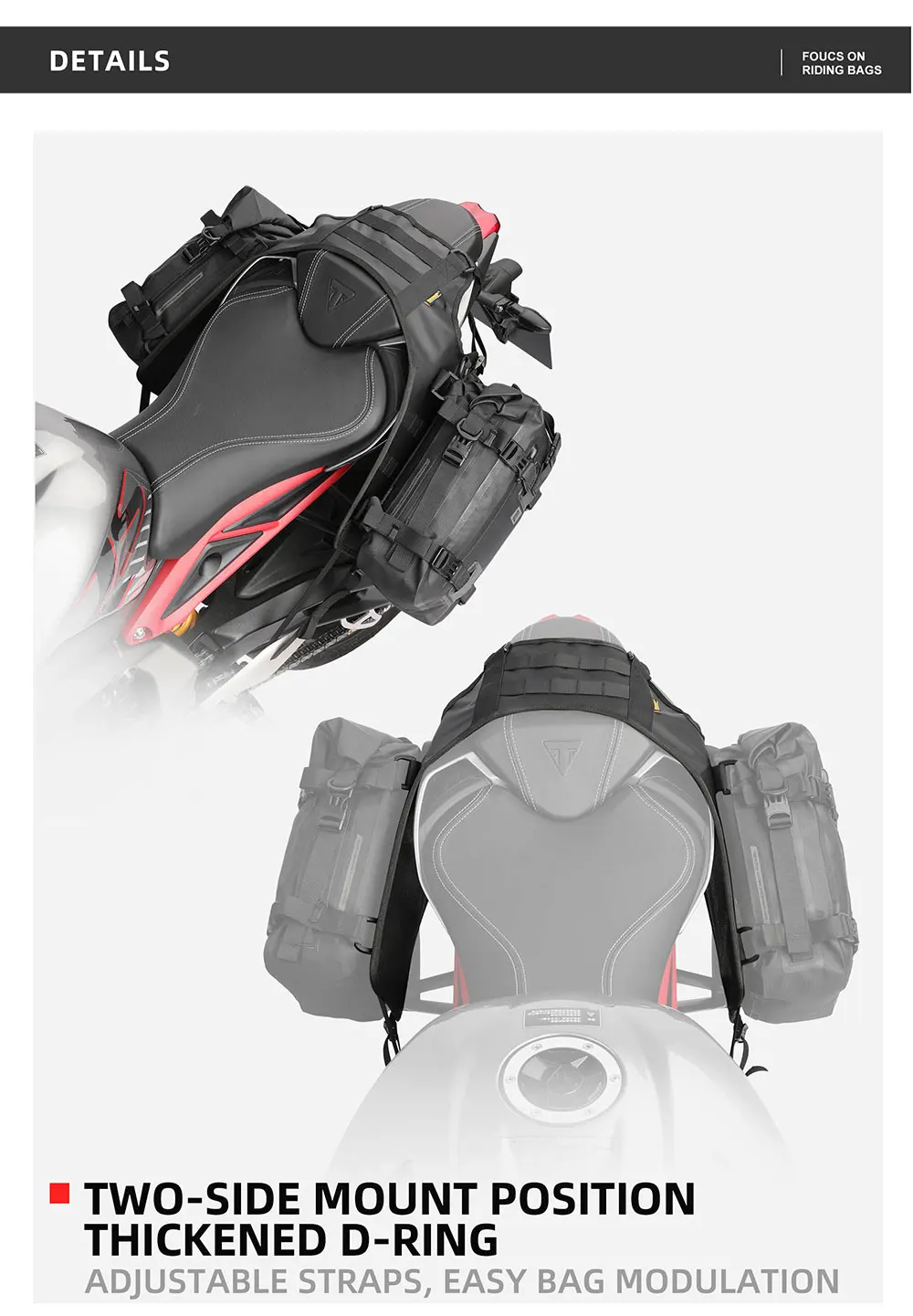 Rhino walk Motorrad Seiten tasche mit Basis wasserdicht 6l/8l/10l/15l Motor Rücksitz Tasche Rack Motocross Aufbewahrung rucksack – Detail 7