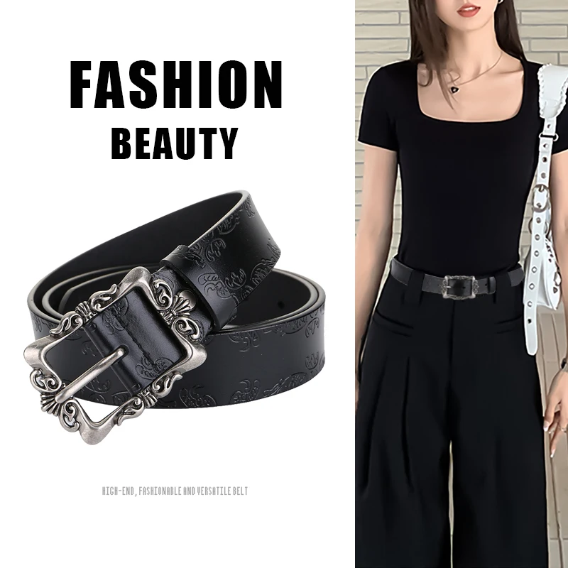 

Fashion Flower type silver buckle women genuine leather belt Versatile Slim fit dress women waist grace belt luxury brand