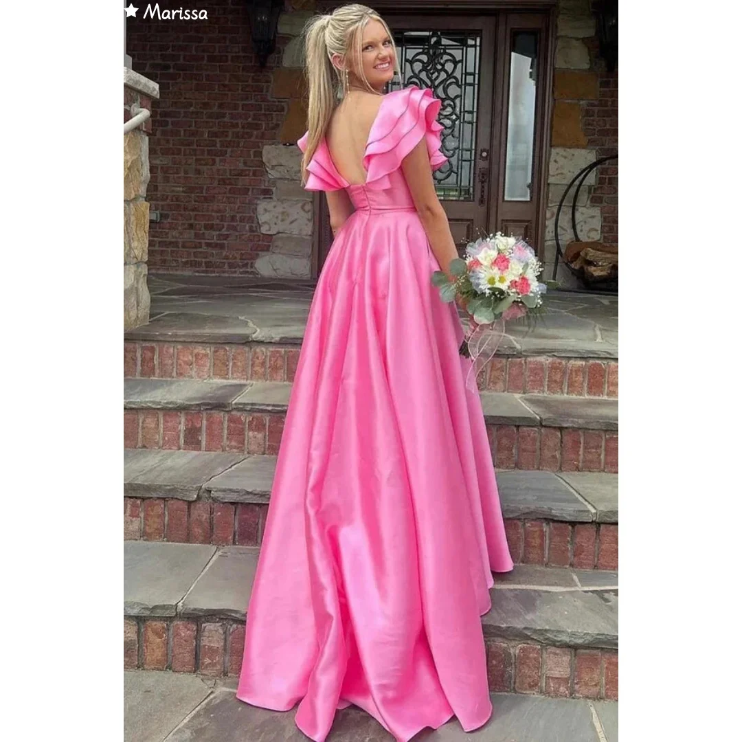 Marissa feito sob encomenda vestidos de noite mulher vestidos elegantes para evento especial vestido de casamento linha um rosa quente com decote em v vestidos de baile baile