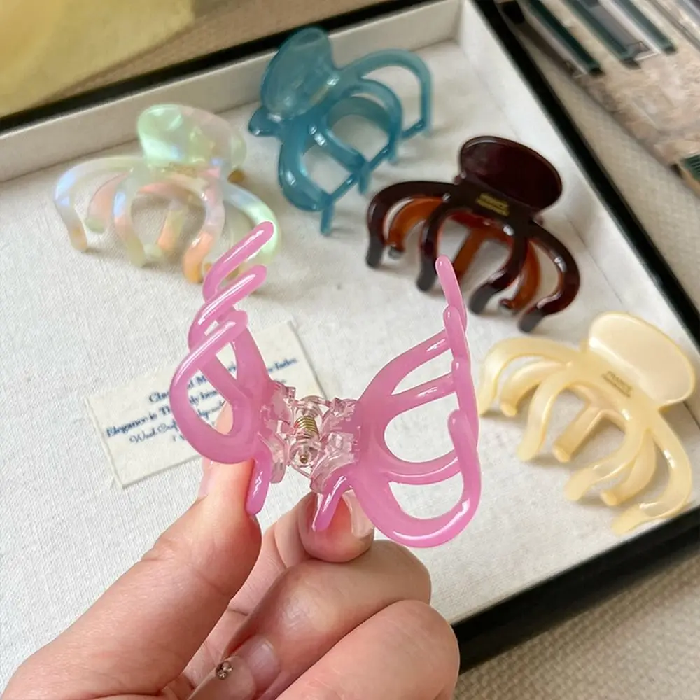 Sweet Hairpin Flower Hair Clip Printed Chessboard Grid Transparent Hair Clip Plastic Beach Headwear Large Hair Claw Female