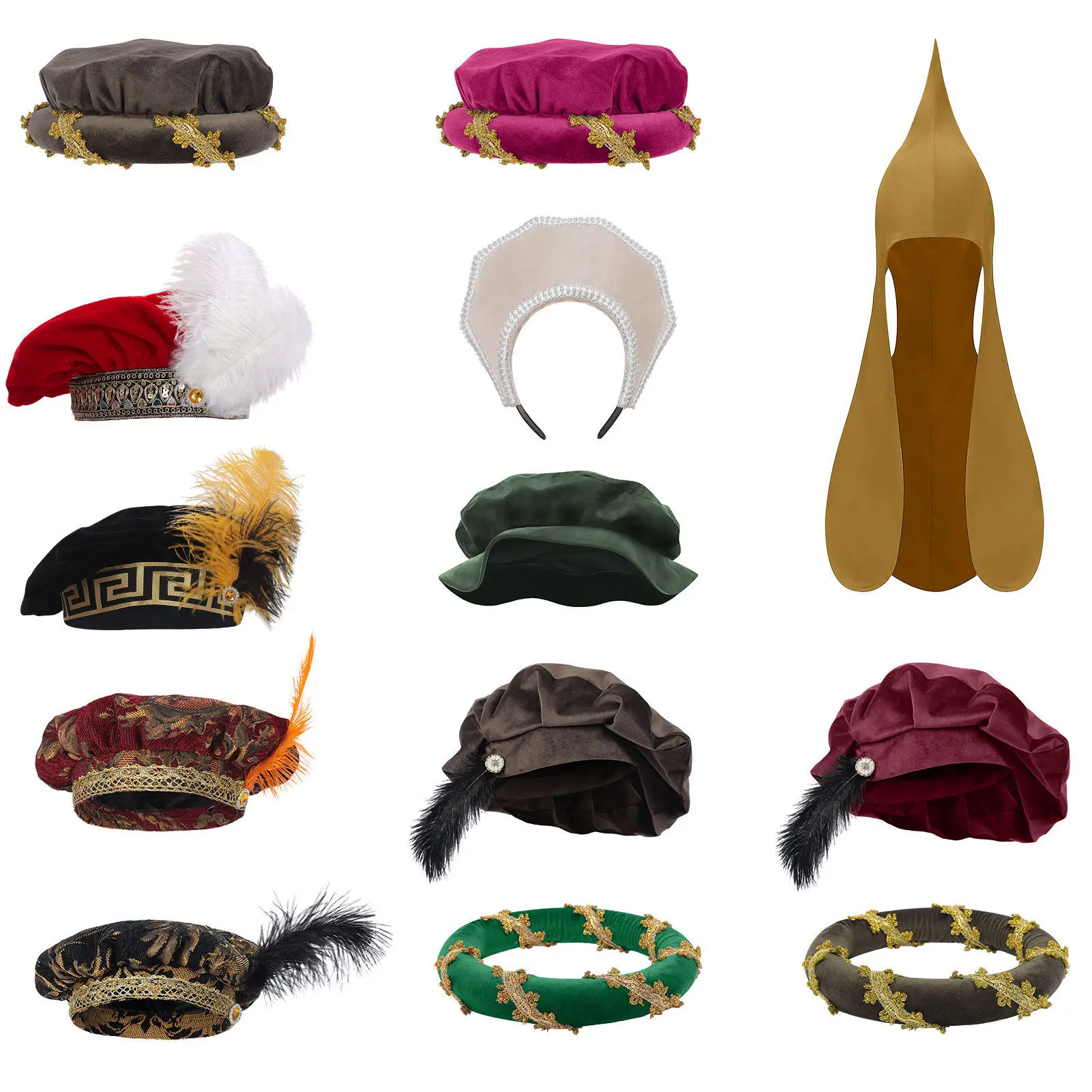 

Men's Medieval Mace Hat with Feathers Renaissance Mace Flat Hat Costume Headwear for Women Halloween Cosplay