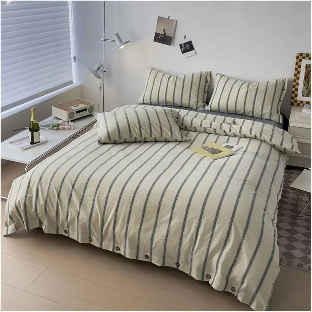

ADovz Button Design Bedding Sets Cotton Duvet Cover Sot Duvet Cover itted Sheets Pillowcases Bed Covers Queen Size,Bed Sheets