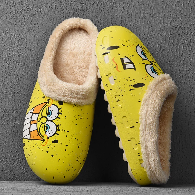 Winter Fashion Graffiti Shoes For Men Slippers Non-Slip Cozy Indoor Casual Unisex Footwear Add Plush Keep Warm Zapatos De Hombre