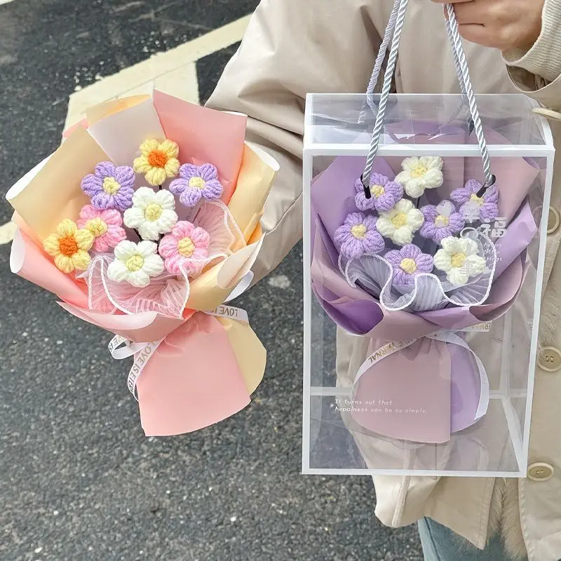 باقة زهور كروشيه باقة التخرج هدايا اليدوية المنسوجة باقة عيد ميلاد المعلم هدية هدايا الزفاف الضيوف