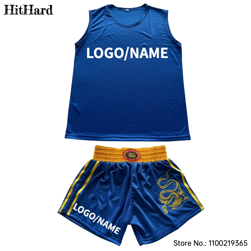 Muay Thai Shorts T Shirt Set Customized Logo Boxing Wushu Sanda Uniform Martial Arts Jiu Jitsu Team Training Fight Sports Wear