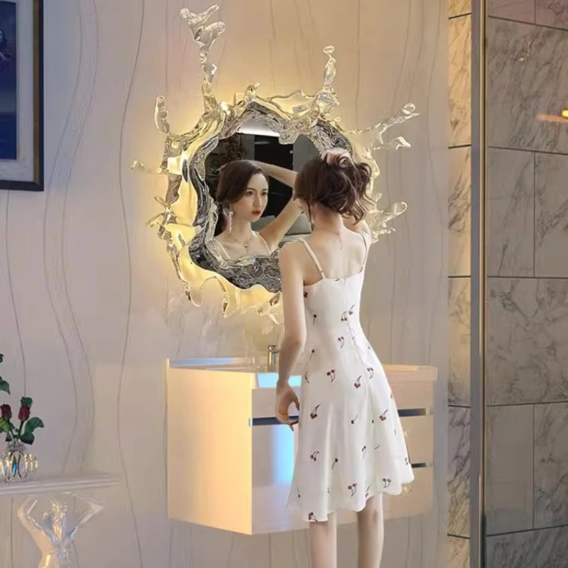 Irregular Funky Mirror Korean Style Nordic Aesthetic Bathroom Mirror Dressing Table Makeup Spiegel Wand Living Room Decorations