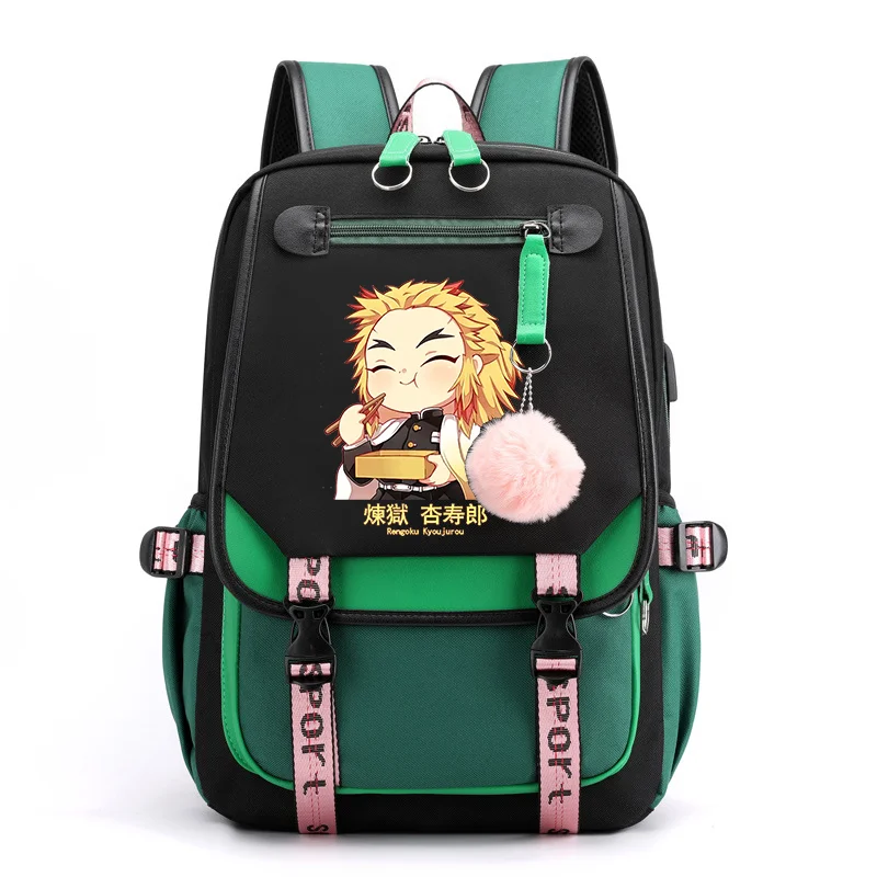 Cute Rengoku Kyoujurou Backpack Fashion Casual Street Anime Backpack High Quality USB Anime Rengoku Kyoujurou Backpack