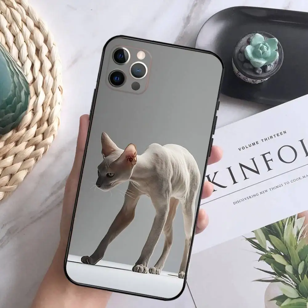 Lavaza Sphynx Sphinx Cat Phone Case For iPhone 16,15,14,13,12 Mini 11 Pro XR,X,XS,MAX 7,8 Plus Silicone Cover Soft Black