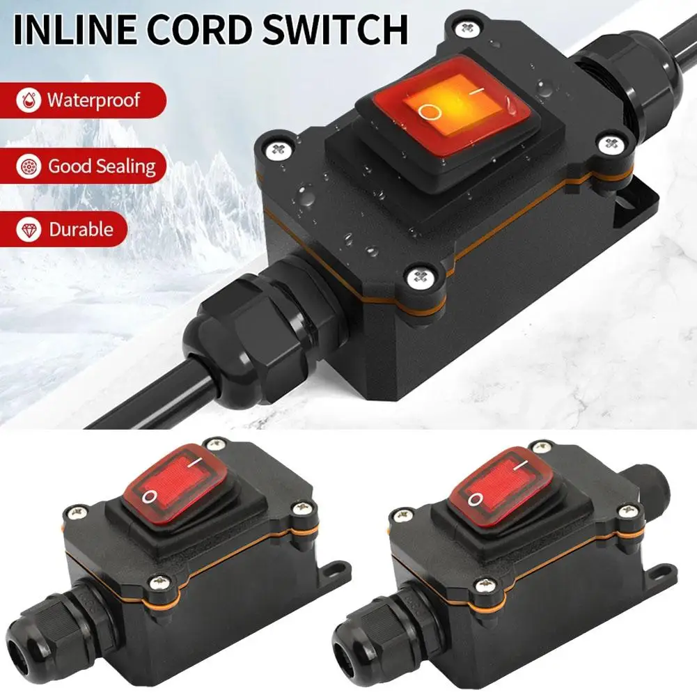 Inline Power Cord 110v-220v 12v-24v Marine Rocker Switch Ip67 Junction Connetor Box Current Outdoor Waterproof Off On High I4x4