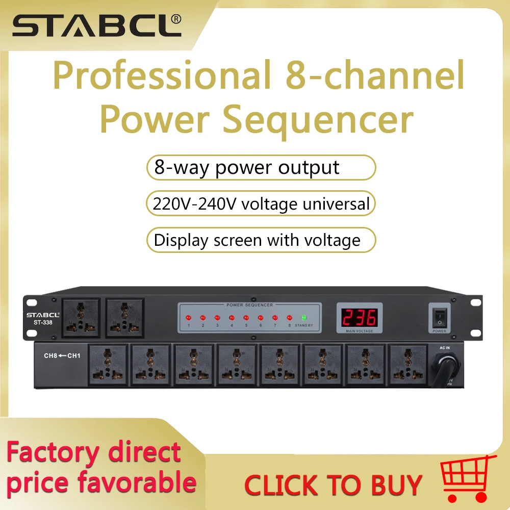 ST-338 Power Supply Sequencer Professional With Power Switch Channel Indicator 1-8 Voltage Display For conference multi-function