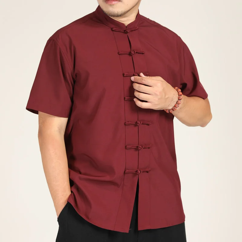 Men Shirt Mandarin Collar Chinese Style Short Sleeve Summer Oversize 6XL 7XL 8XL 10XL Plus Size Formal Black White Casual Retro