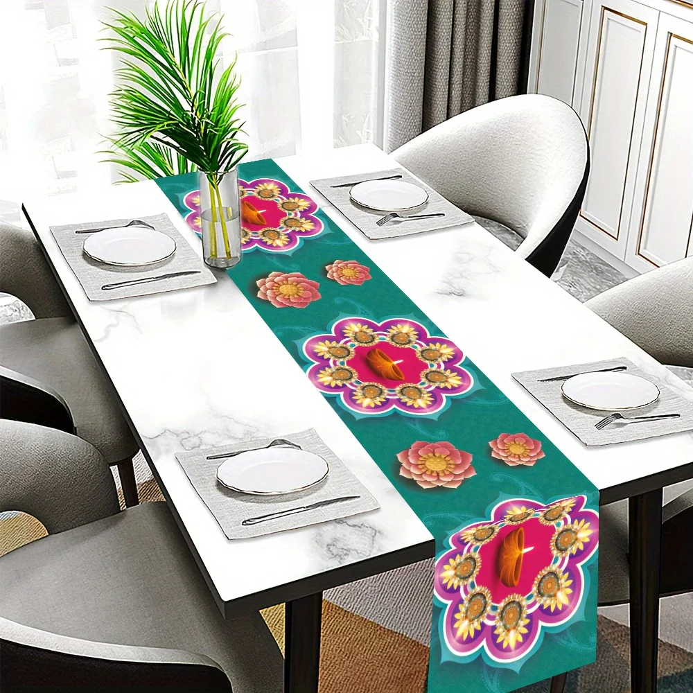 Happy Diwali Festival of Lights Linen Table Runner Holiday Party Decor Reusable Kitchen Dining Table Runner Diwali Decorations