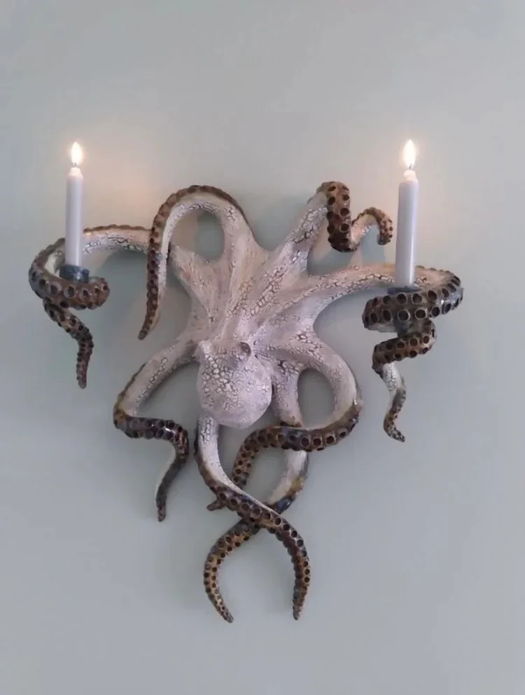 Ocean creature model octopus candle holder hanging on the wall, creative aromatherapy lamp