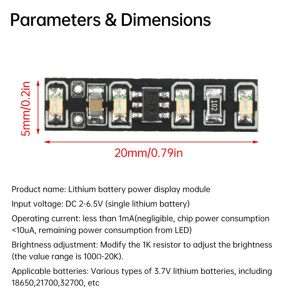 DC 3,7–4,2 V Batteriestandsanzeige, LED-Leistungsanzeigemodul, 1 S ternäre Lithiumbatterie, Batterie, Stromtest, Messgerät, Anzeige