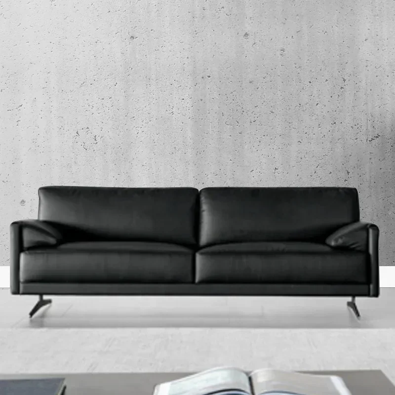 Modern Luxurious Comfortable Black Leather Office Reception Sofa For Office