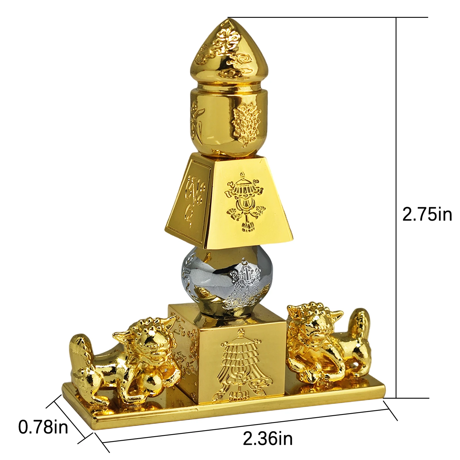 2025 5 Element Pagoda with 8 Auspicious Objects and Fu Dogs (Mini) Figurine The Lion Wenchang Tower w5670