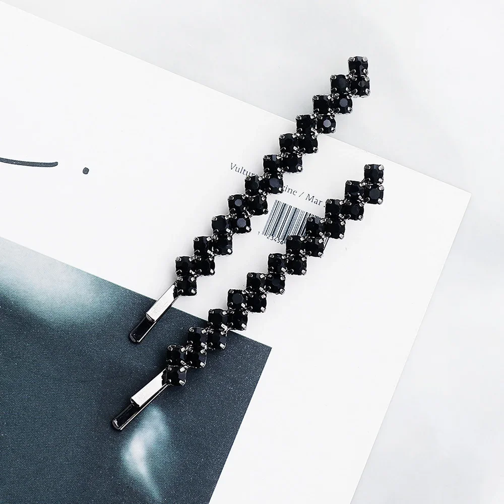 2pcs Shining Crystal Rhinestone Hair Clip For Women Elegant Korean Design Stick Hairpin