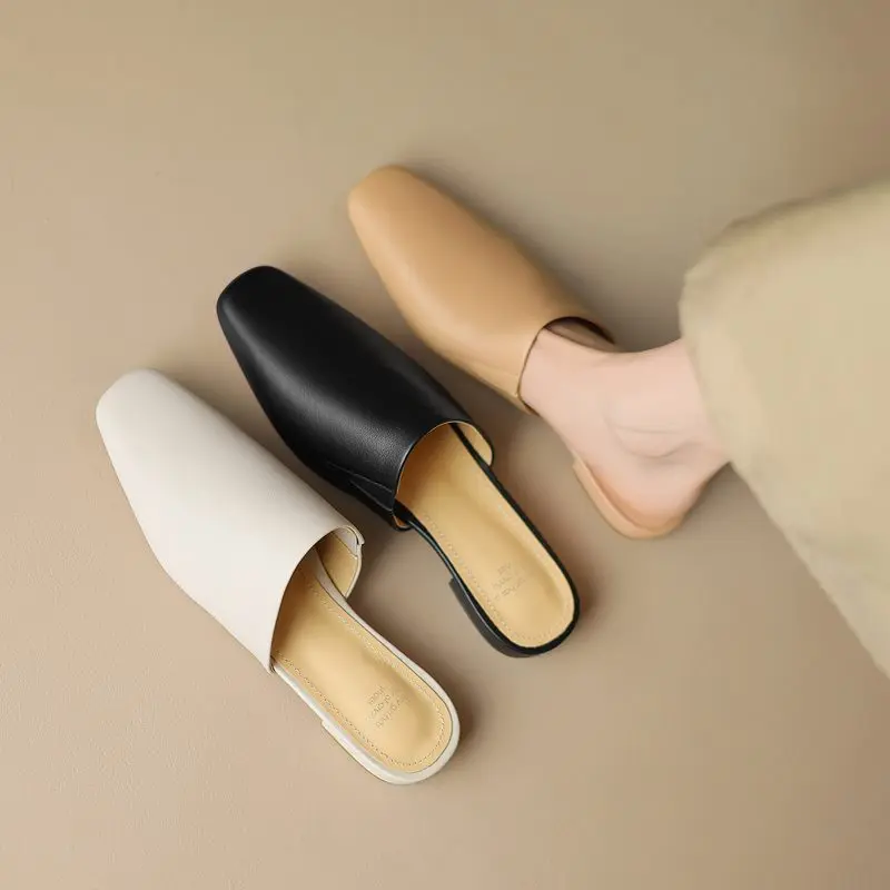TOTOMELA 2024 New Genuine Leather Shoes Women Slippers Summer Mules Ladies Shoes Fashion Street Casual Shoes Flat Slipper