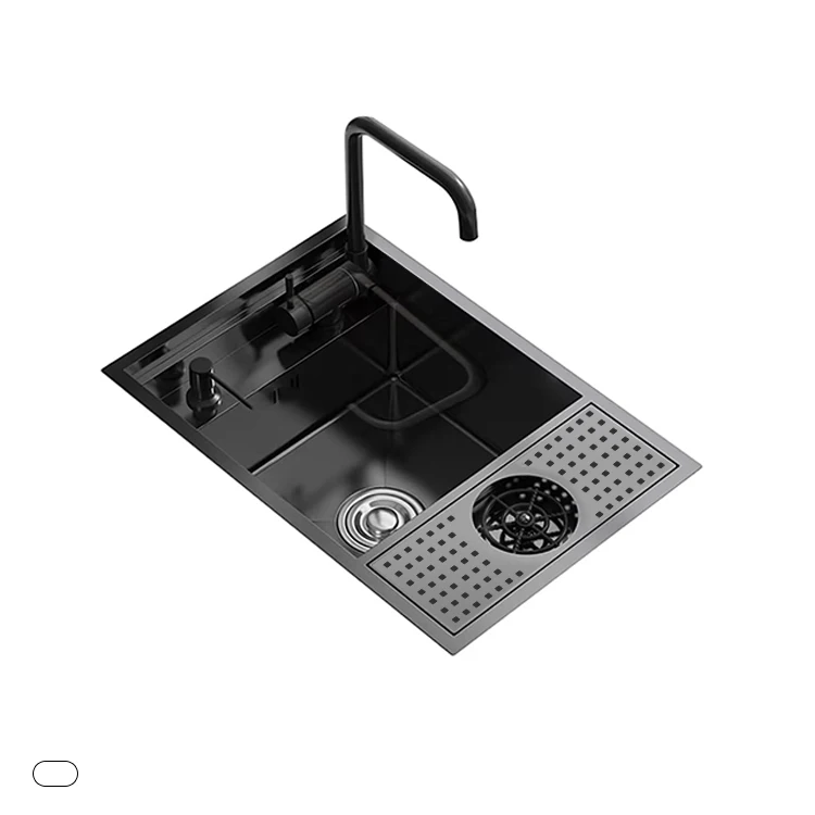 Outdoor Modern Nano Black RV Bar Sink Glass Cup Rinser 304 Stainless Steel Hidden Multifunction Small Sink Camping Sink Portable