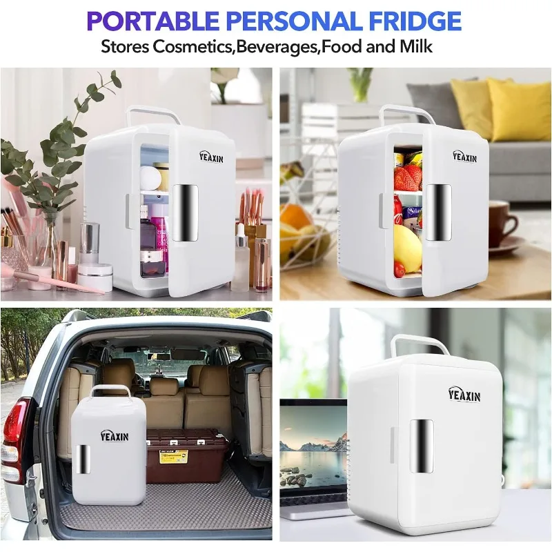 ثلاجة صغيرة 4 لتر/6 علبة ثلاجات مدمجة مبرد محمول وساخن تيار متردد/تيار مستمر للعناية بالبشرة والمشروبات والأدوية