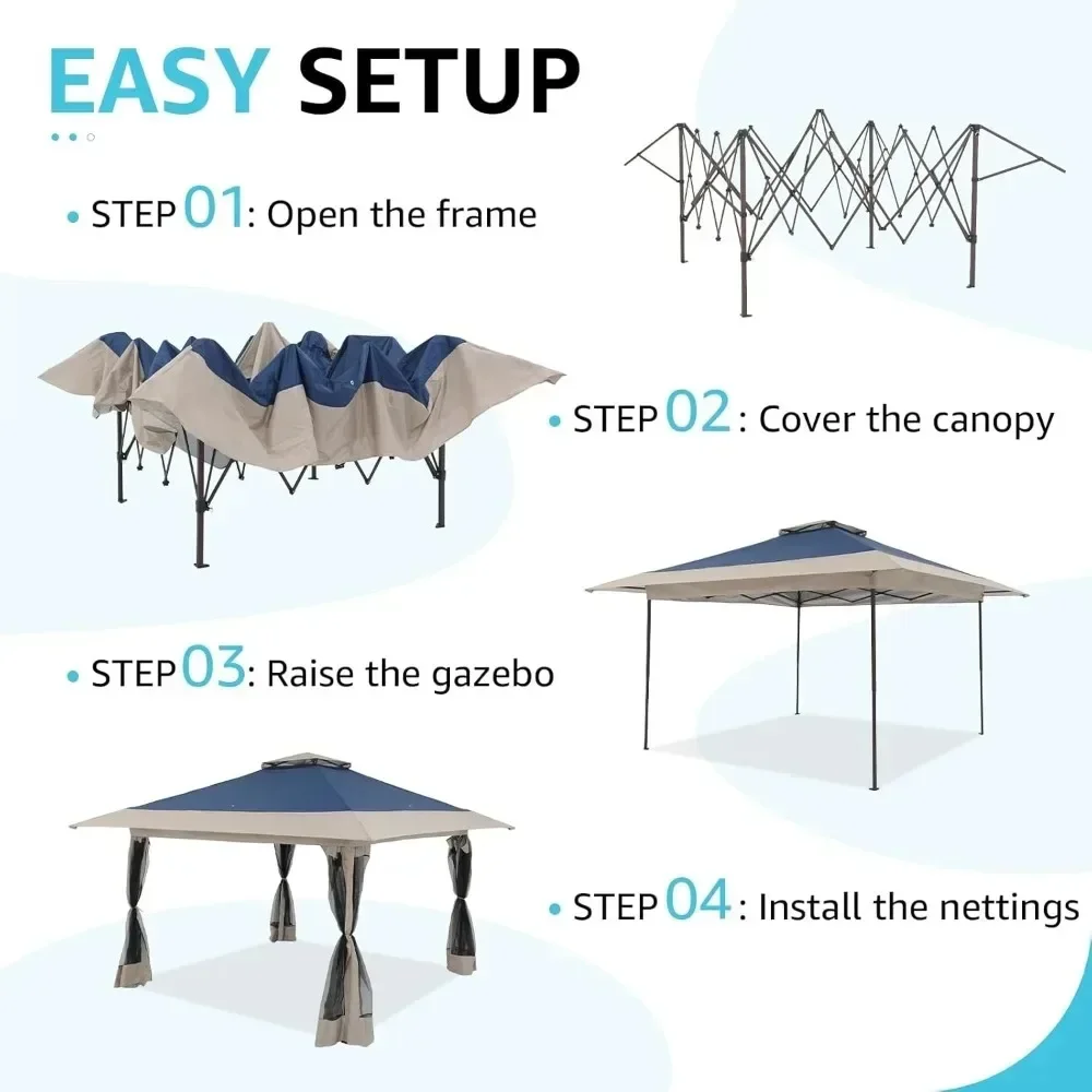 Gazebo emergente de 13'x13', tienda de campaña para exteriores con mosquitera con marco de metal para patio, jardín
