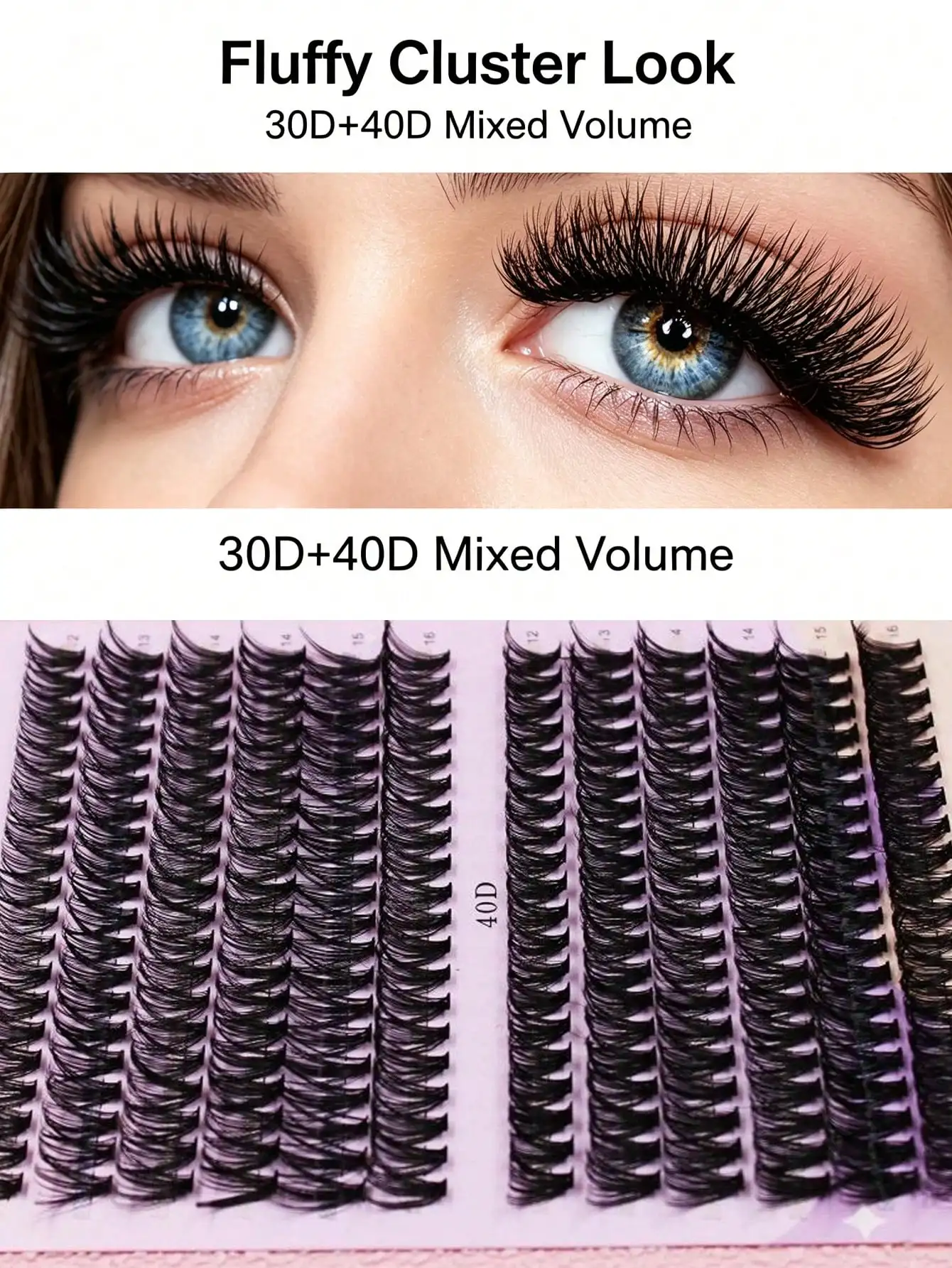 12 Reihen Cluster-Wimpern 30/40D Mix 12-16mm Wimpernverlängerung Natürliche Dichte Künstliche Wimpern 3D-Streifen Einzelwimpern – Detail 4