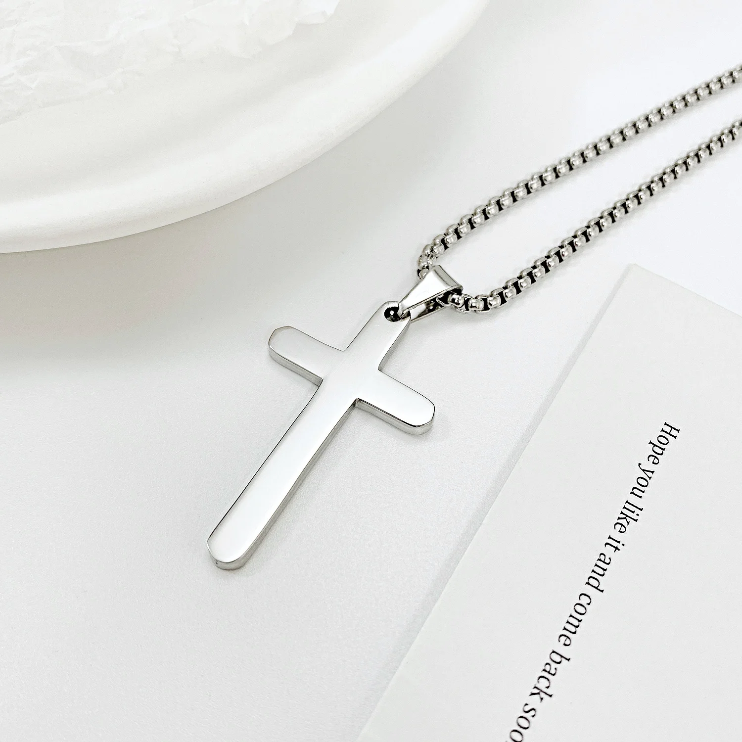 JHSL Male Men Christian Statement Necklace Simple Cross Pendants Silver Color Fashion Jewelry on the Neck Chain Stainless Steel