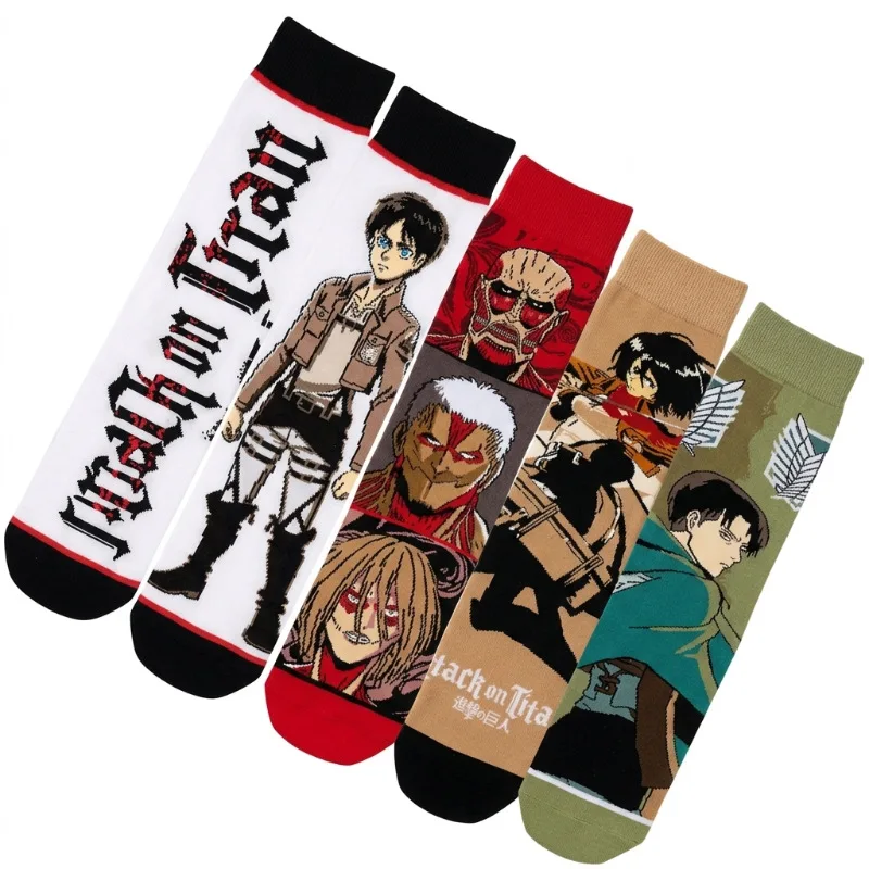 Attack on Titan Eren Yeager Mikasa Ackerman Socks High‑Quality Anime‑Printed Thickened Warm Mid‑Calf Socks for Autumn and Winter