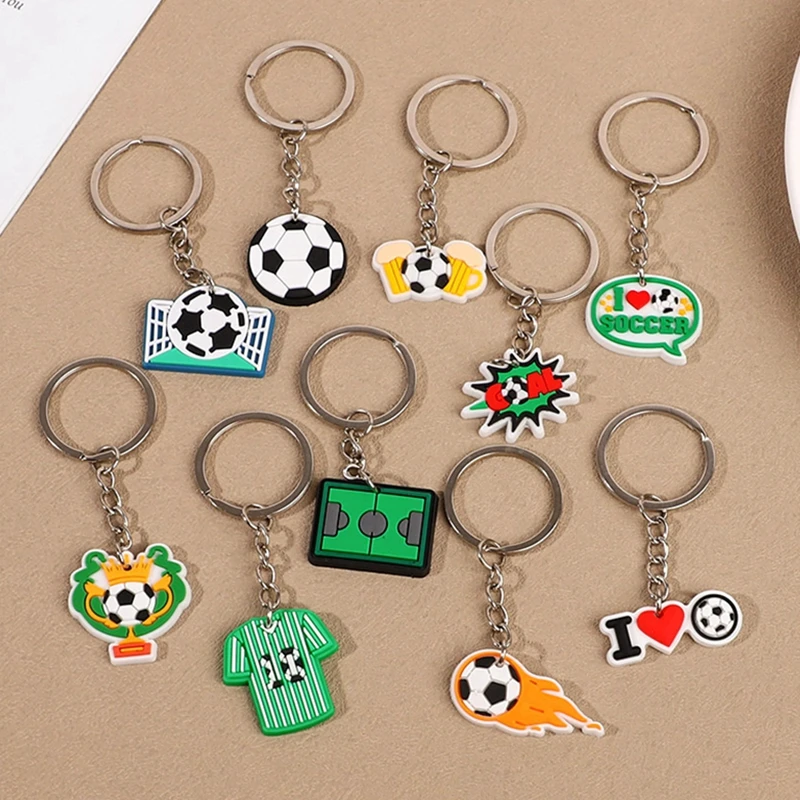 10/20 pièces Porte-clés ballon de football, pendentifs pour sacs à dos, pour enfants, thème sportif, cadeaux de fête d'anniversaire, remplissage de piñata, récompenses scolaires