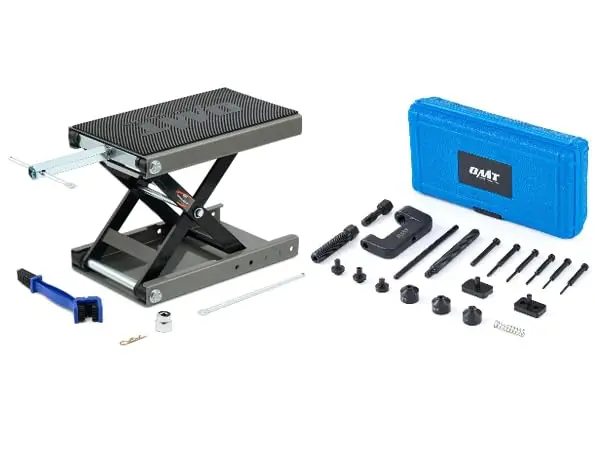 

Подъемник для мотоцикла, ножничный подъемник 1100 фунтов с Т-образной рукояткой, гнездом 3/8 дюйма и набором инструментов для цепного тормоза, 19 шт., с рамой C, 3 якоря