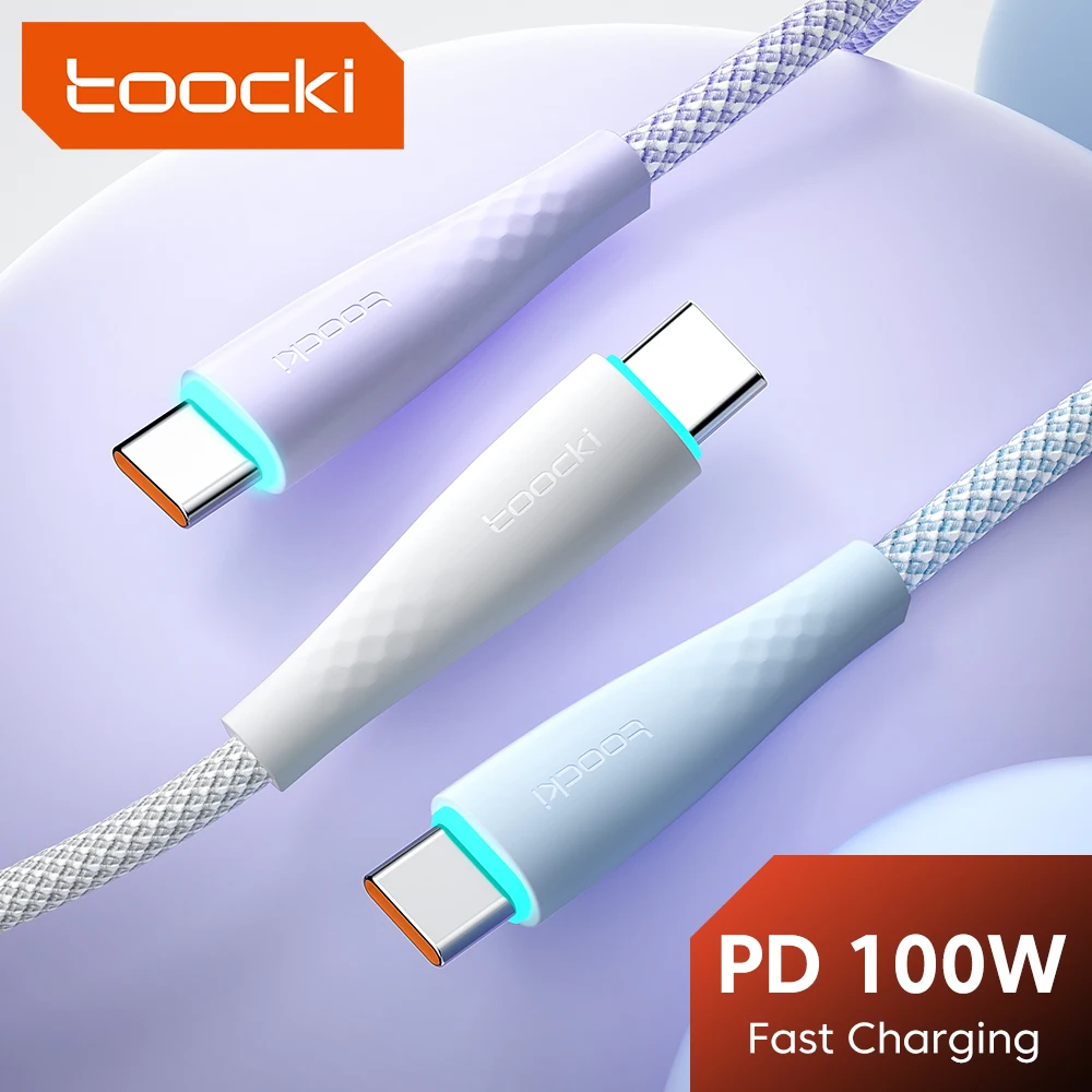 Toocki USB Type C Cable PD 100W Fast Charging Charger For Macbook Huawei Samsung Xiaomi LED 5A Quick Charge Type-C Data Cable