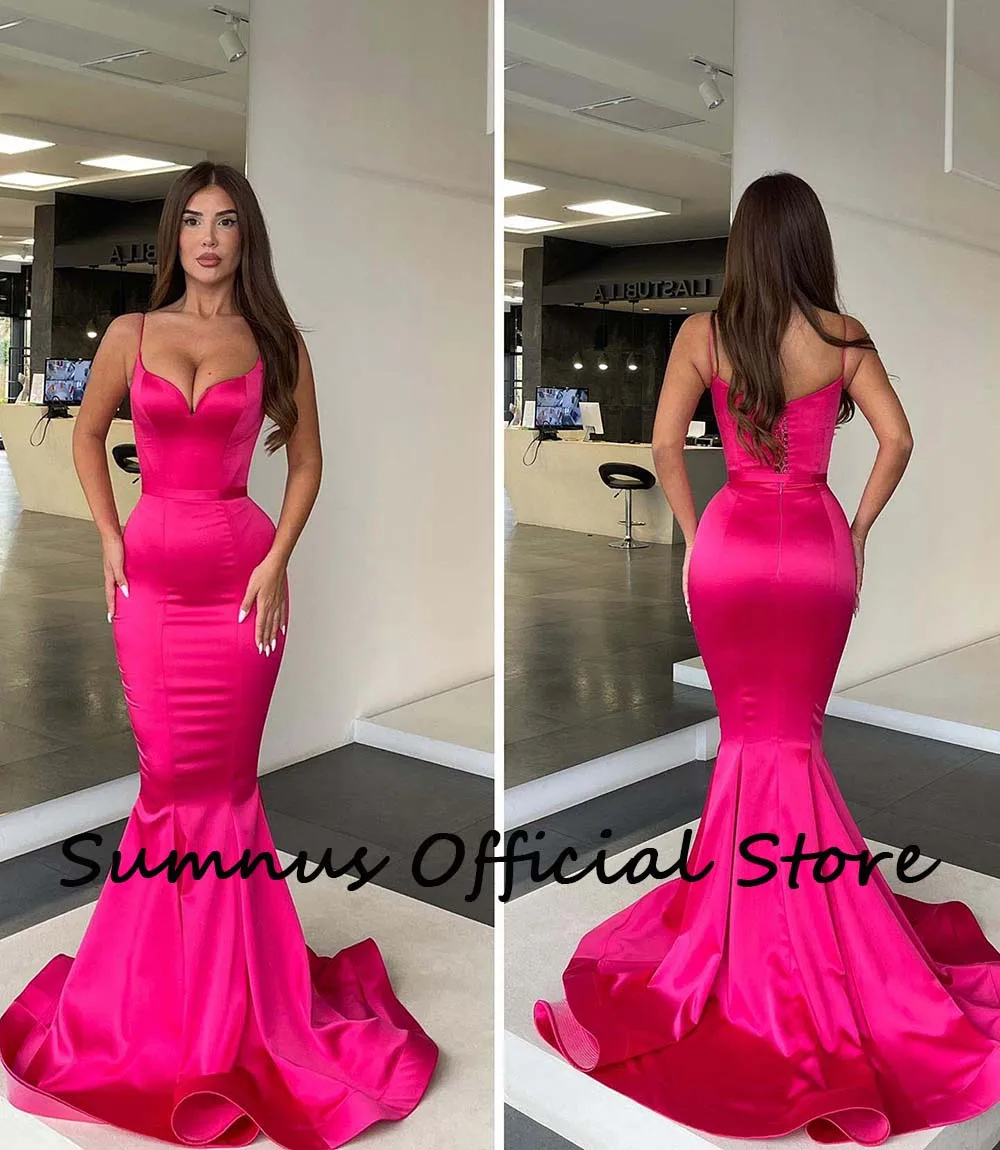 Sumnus Sexy Mermaid Party Jurken Solid Satin Spaghettibandjes Bodycon Avond Prom Jassen Lace Up Lange Evenement Vieren Jurk