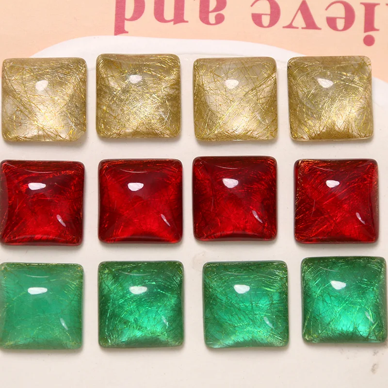 5pcs ice transparent gold wire solid color versatile squareFlat Back Resin Cabochons Scrapbooking DIY Jewelry Craft Accessories