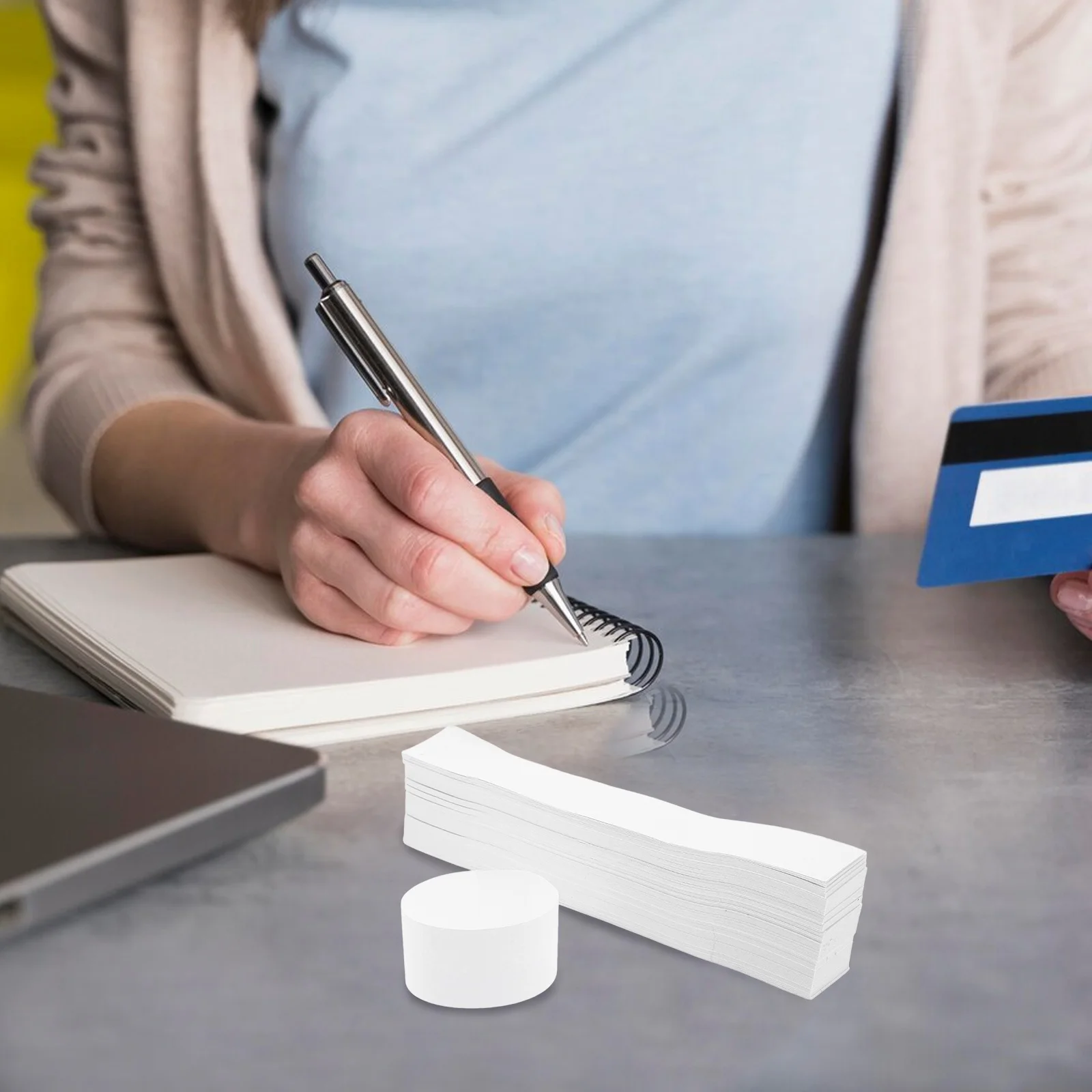 300 قطعة من أشرطة العملات البيضاء، أربطة نقود ذاتية اللصق للفواتير، أغلفة الأوراق النقدية، تنظيم النقدية، ورق لاصق مزدوج #5