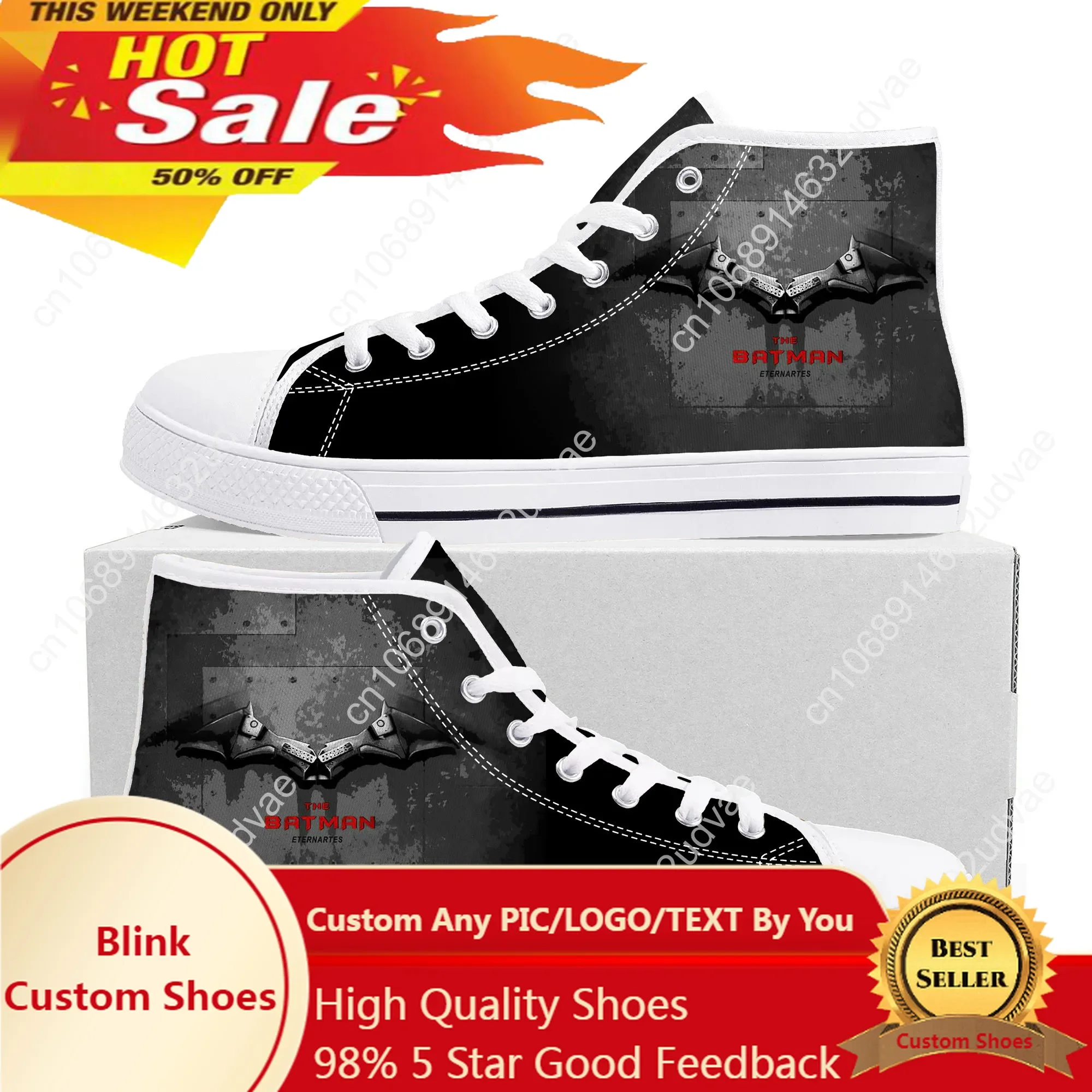 Robert Pattinson Logo Vampire Bat Wing High Top Sneakers Mens Womens Teenager Canvas Sneaker Casual Couple Shoes Custom Shoe