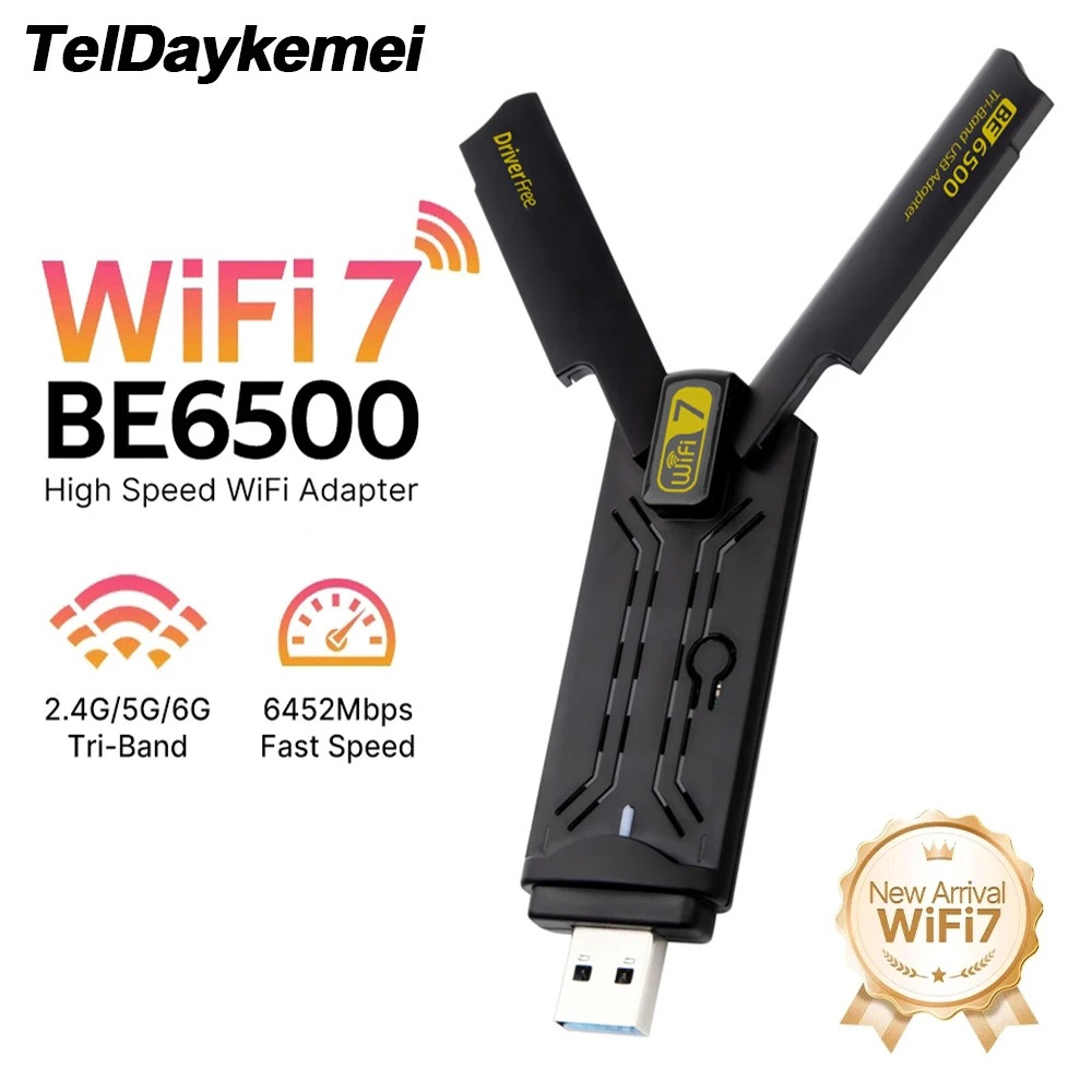 

BE6500 WiFi 7 USB-адаптер 2,4G/5G/6 ГГц трехдиапазонная беспроводная сетевая карта USB 3.0 6500 Мбит/с 802.11BE для ПК Win10/11