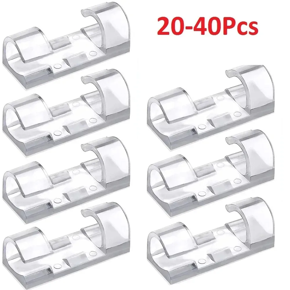 20/40PCS Cable Organizer Clips Cable Management Wire Manager Cord Holder USB Charging Data Line Bobbin Winder Wall Mounted Hook