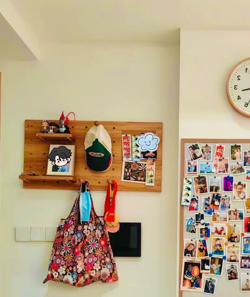 ‌Multi-Purpose Pegboard Wall Shelf Entryway Organizer Racks Hooks Wooden Floating Shelves for Space-Saving Wall Home Decoration