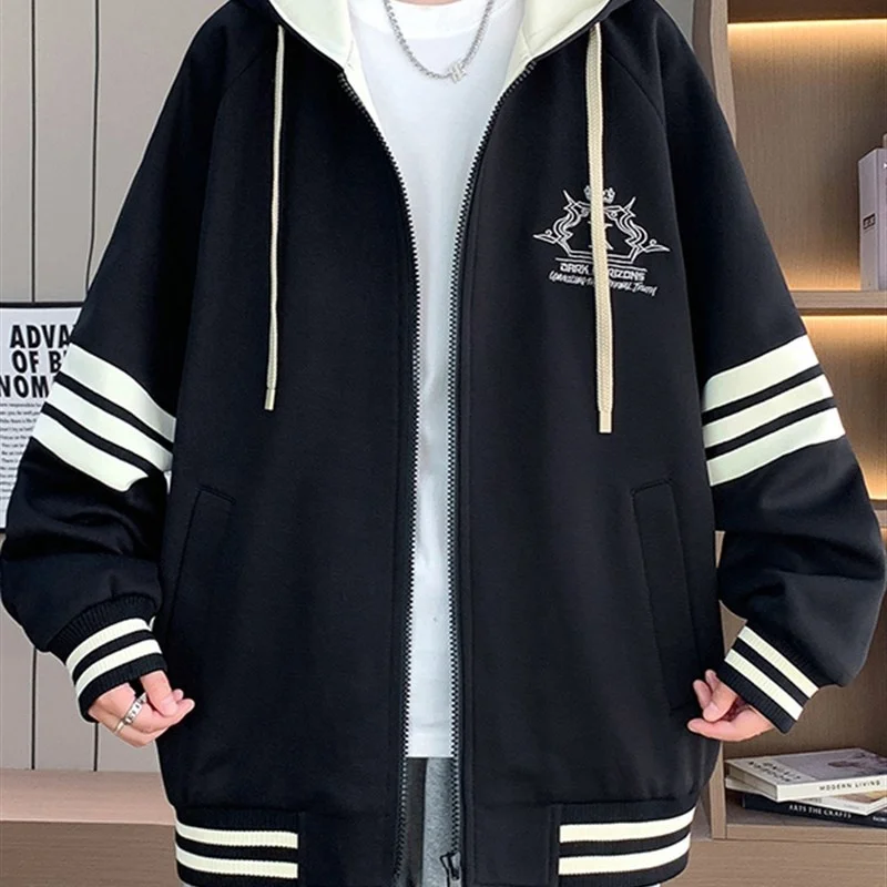 

Повседневная модная бейсбольная куртка для мальчиков-подростков, весенне-осенняя новинка, износостойкая длинная куртка из полиэфирного волокна с капюшоном