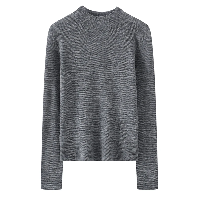

Spring/Autumn Fine Spinning 100% Wool Women's Pullover Casual Solid Knitted Sweater Slimming Mock Neck Tops Fashion Jumper