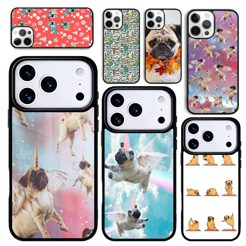 Capa para iPhone 17 Air 16 Pro Max 15 Plus 11 13 Mini 14 12 Capa Traseira para Celular CUTE PUPPY PUG DOG MOPS